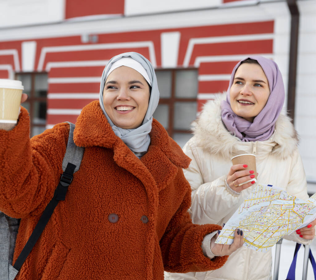 Image of two beautiful ladies wearing hijabs