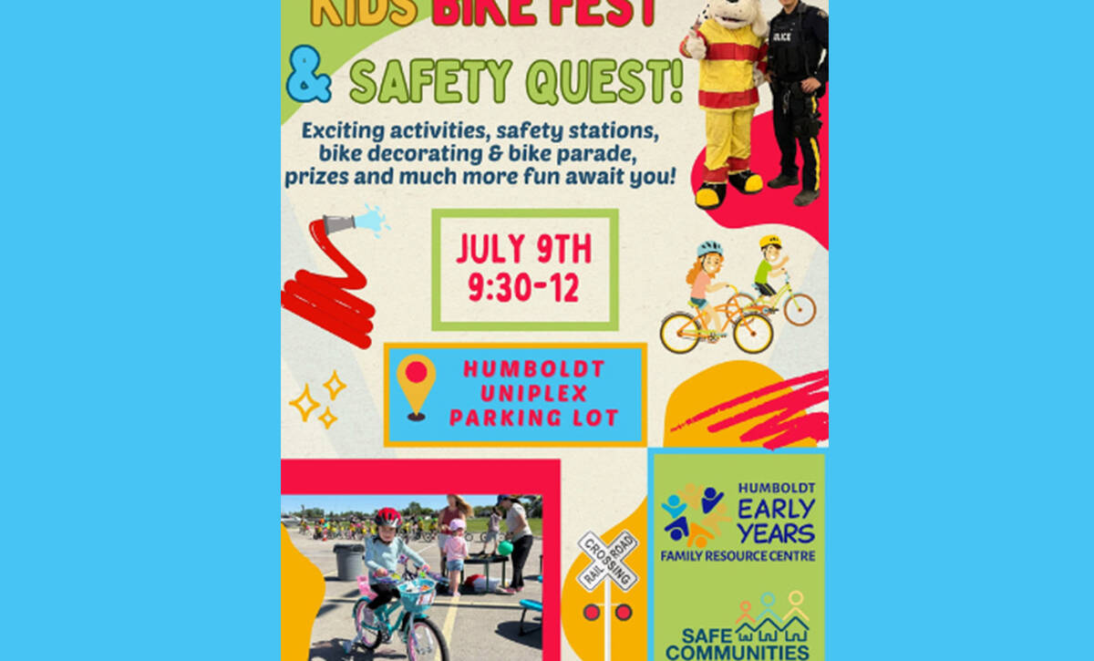 Poster for Kids Bike and Safety festival on July 9 at the Humboldt Uniplex Parking Lot